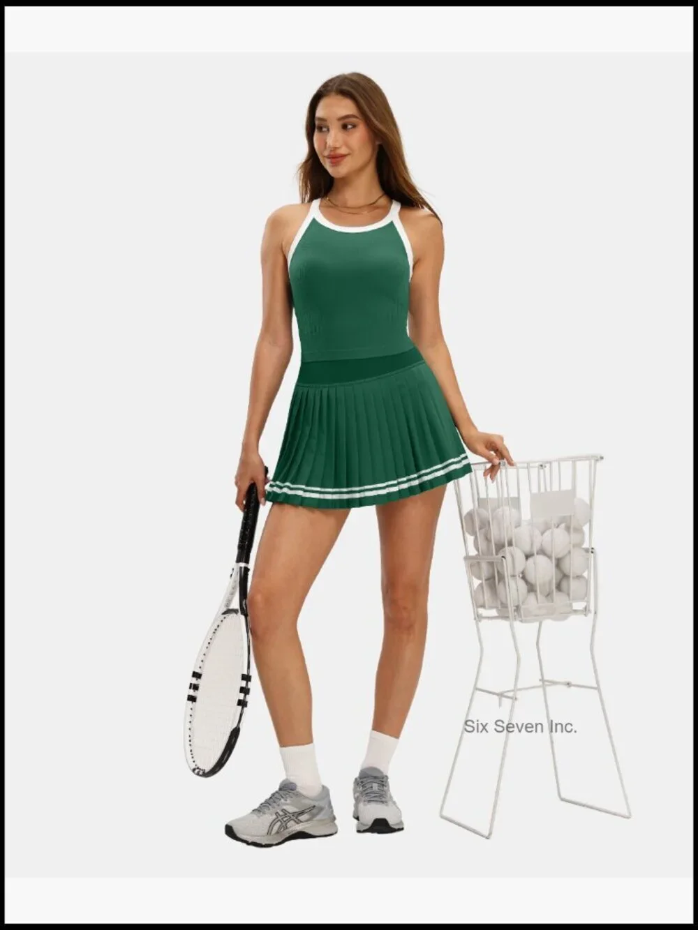 Racerback Sleeveless Tennis Skirt Set with Built-in Shorts and Bra